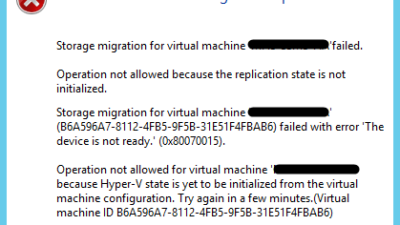 Storage Migration “Operation not allowed for VM because Hyper-V State is yet to be initialized from Virtual Machine Configuration” (0x80070015) 5