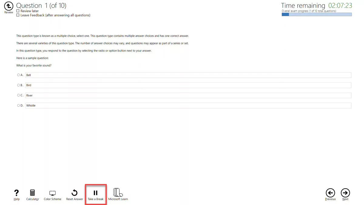 Unscheduled breaks on Microsoft exams