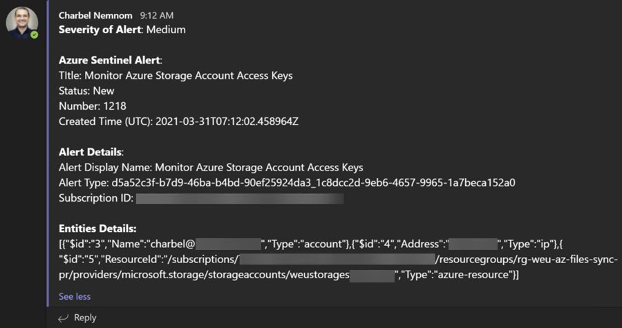 Post Azure Sentinel Alert in Microsoft Teams