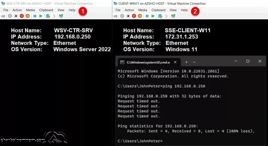 Windows Server and Windows client side-by-side without interconnection
