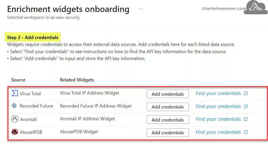 Supercharge Your Threat Analysis with Microsoft Sentinel Enrichment Widgets 6 Step 2 - Add credentials