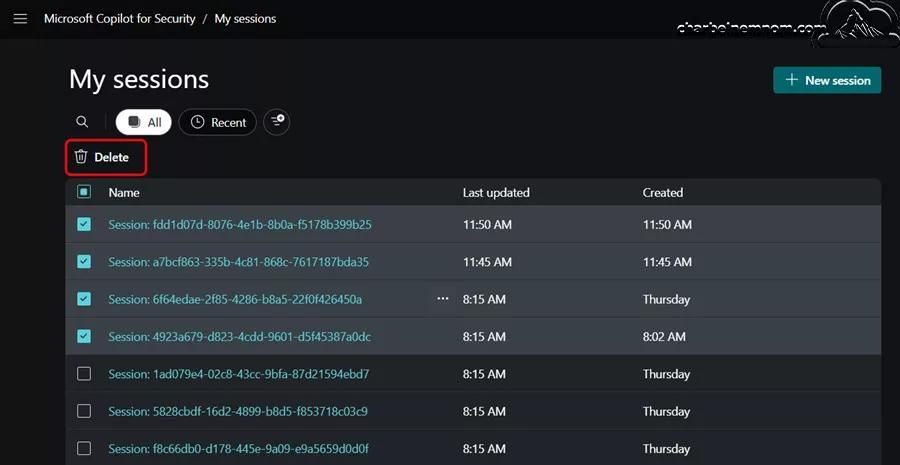 Delete Copilot for Security sessions