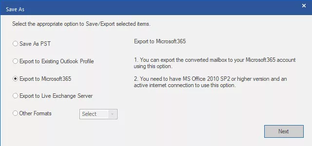 Stellar OST Converter Export to Microsoft 365
