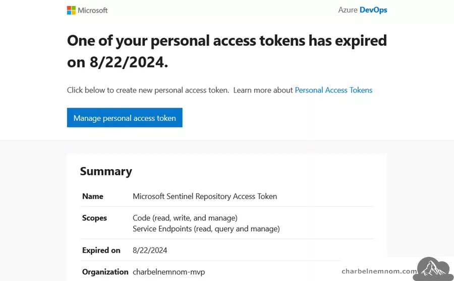 Rotate Microsoft Sentinel Repositories Connections Effectively 6 The Azure DevOps Personal Access Token has expired