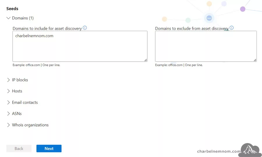 Enter organization information and seeds