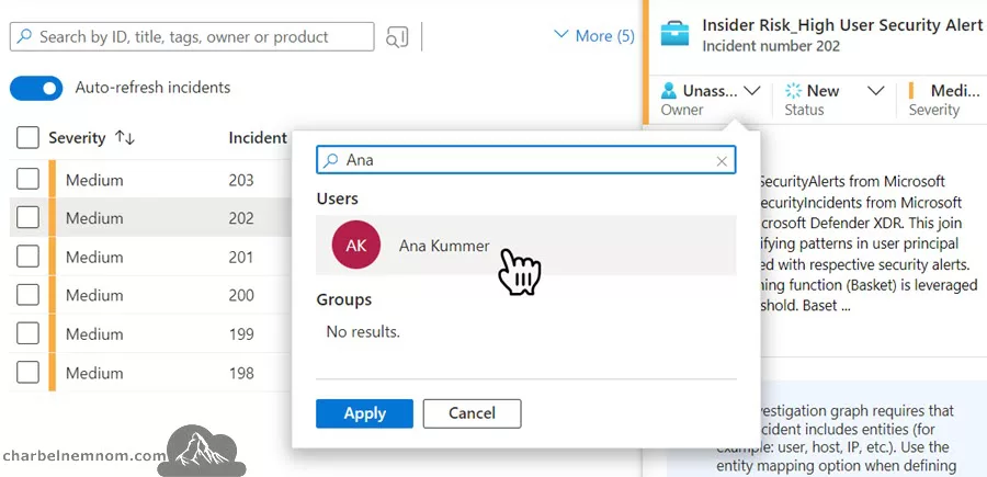 Deep Dive into Microsoft Sentinel UEBA (User and Entity Behavior Analytics) 44 Assign an Owner to an incident in Microsoft Sentinel