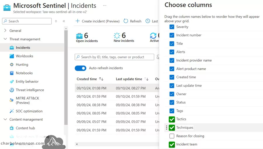 Deep Dive into Microsoft Sentinel UEBA (User and Entity Behavior Analytics) 46 Choose columns for Microsoft Sentinel | Incidents
