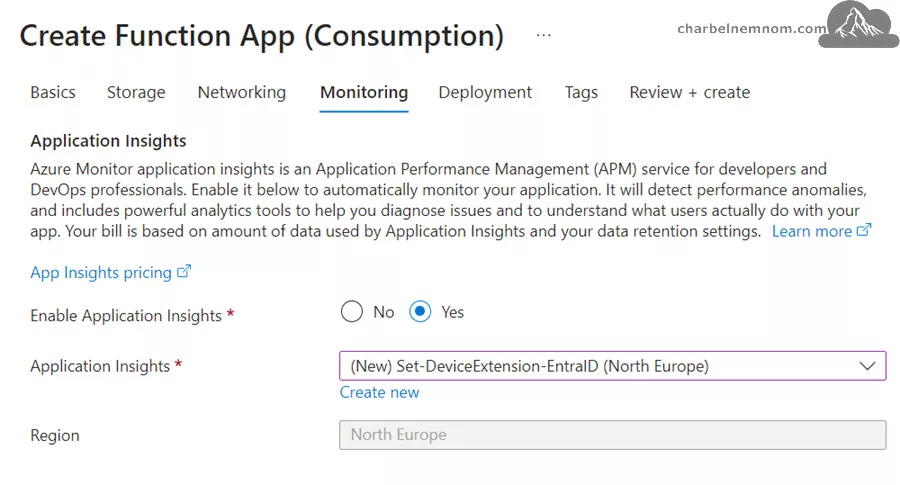 Create Function App (Consumption) | Monitoring