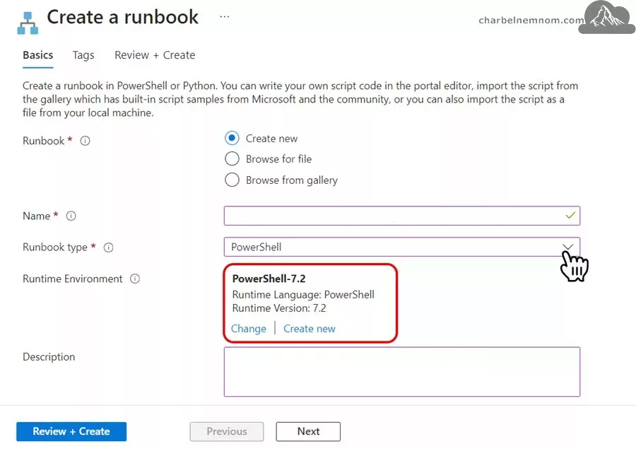 Update Microsoft Sentinel Workbooks Efficiently at Scale (In Bulk) 13 Create PowerShell runbook runtime version 7.2