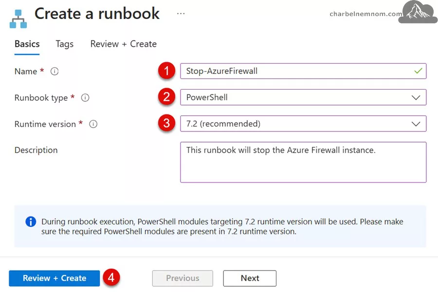 This runbook will STOP the Azure Firewall instance