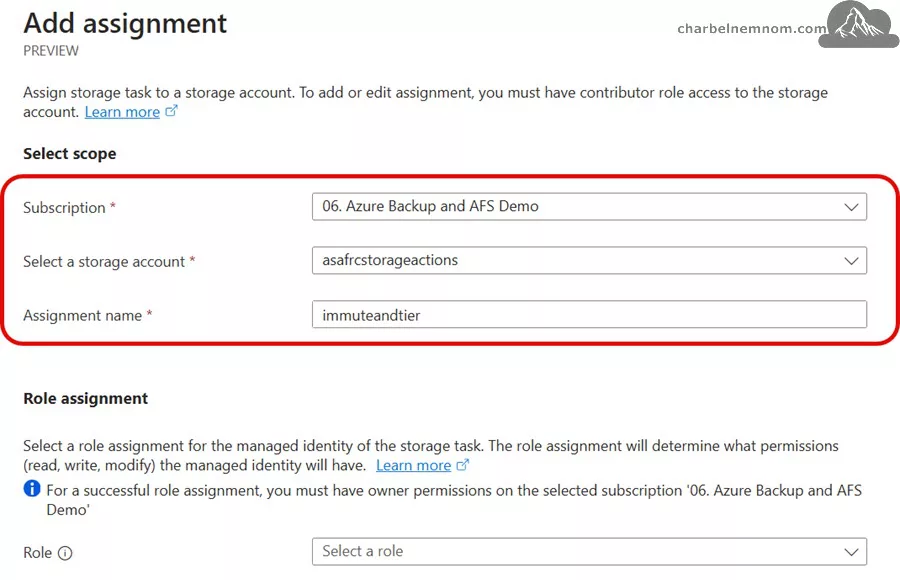 Create a storage task | Assignments tab > Add assignment > Select scope