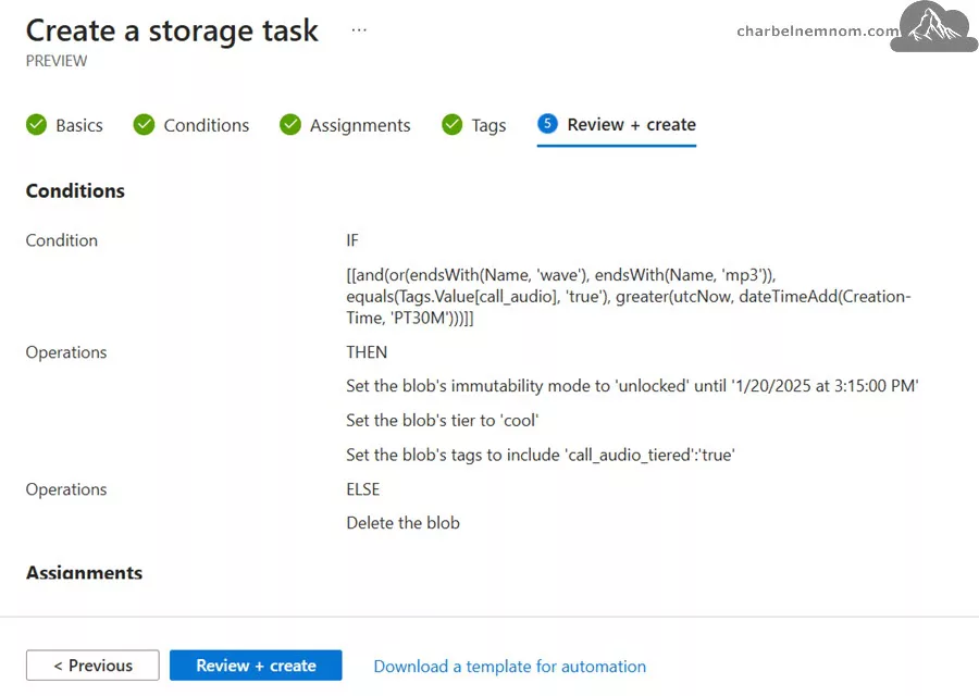 Create a storage task | Validation step