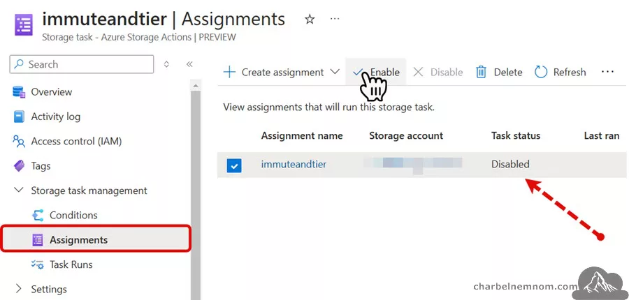Managing Storage Tasks | Enable assignment