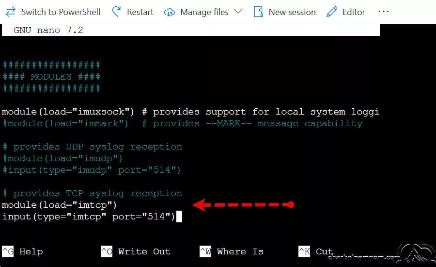 Edit rsyslog.conf file