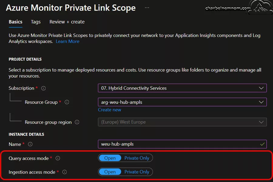 Forward Logs to Microsoft Sentinel with a Private Link 31 Create Azure Monitor Private Link Scope