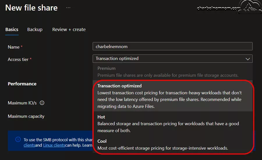 Azure Files Access Tiers (pay-as-you-go)