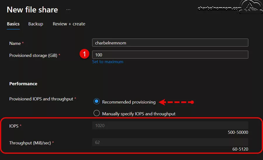 Recommended provisioning for IOPS and throughput