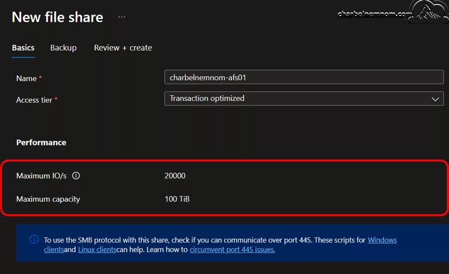 Azure Files (pay-as-you-go model) maximum performance