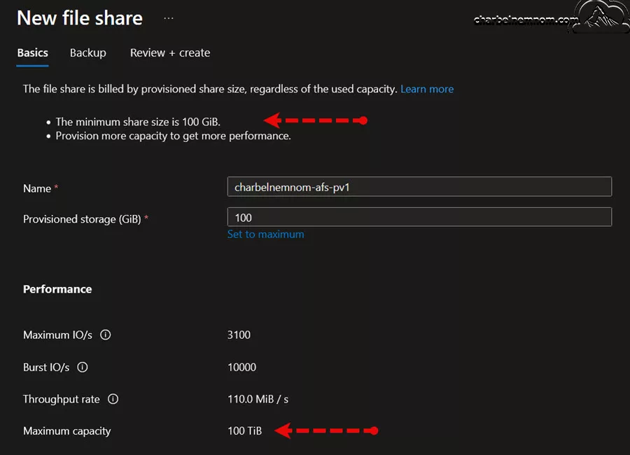 Azure Files Provisioned v1 (Premium SSD) | Capacity size