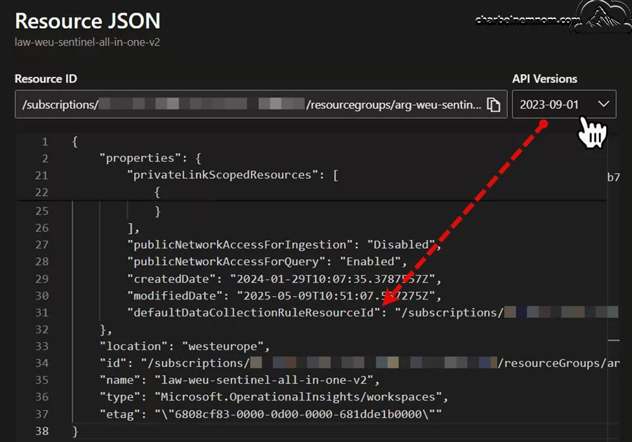Locate the default Data Collection Rule Resource ID