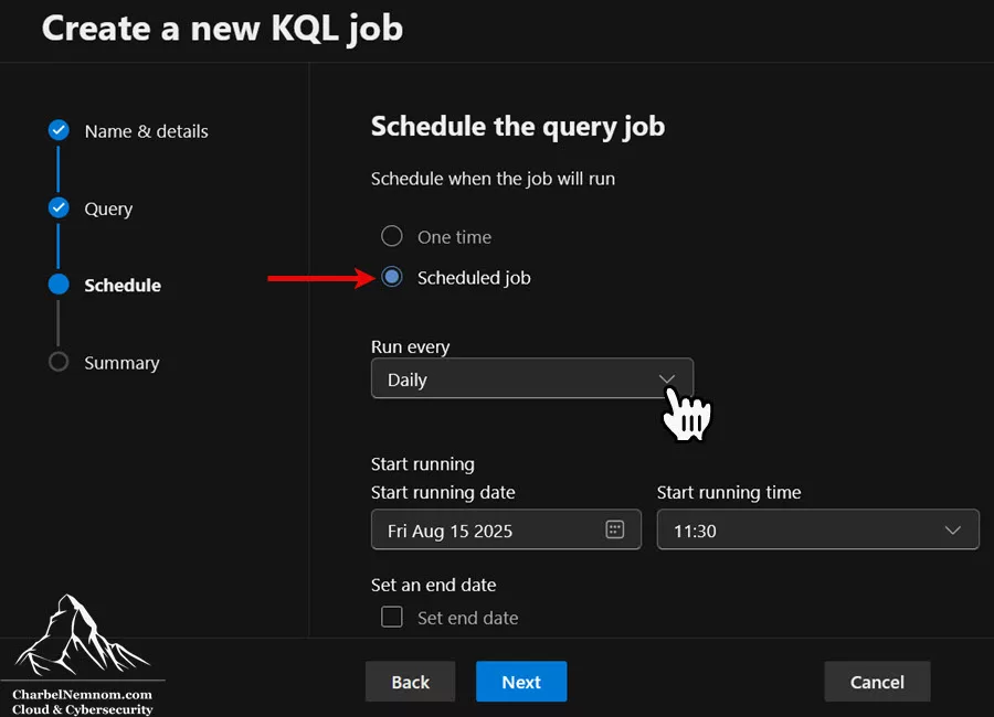 Schedule the KQL query job