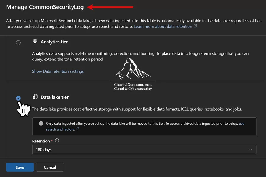 Change a table to the Data Lake tier in the Defender portal