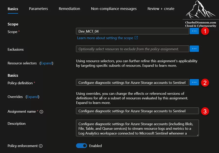 Configure Diagnostic Settings for Storage Accounts to Sentinel at Scale 8 Basics | Assign Custom Policy Definition