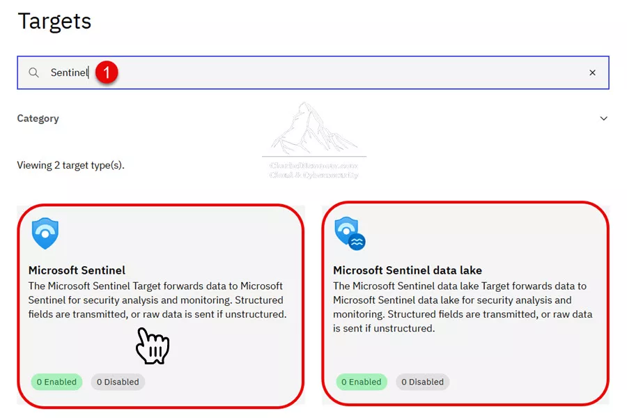 Select Microsoft Sentinel as a Target
