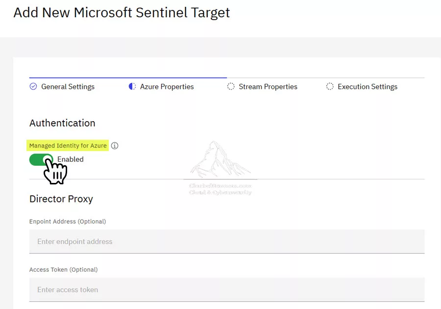 Add New Microsoft Sentinel Target | Azure Properties