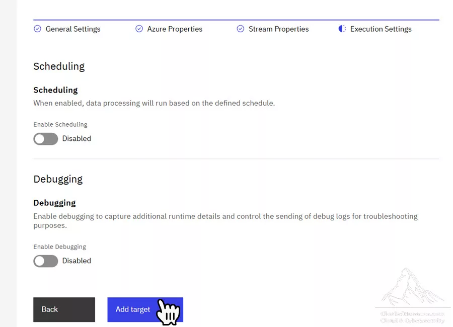 Add New Microsoft Sentinel Target | Execution Settings