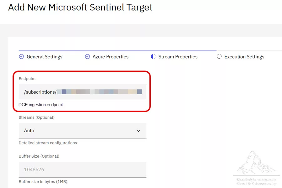 Add New Microsoft Sentinel Target | Stream Properties