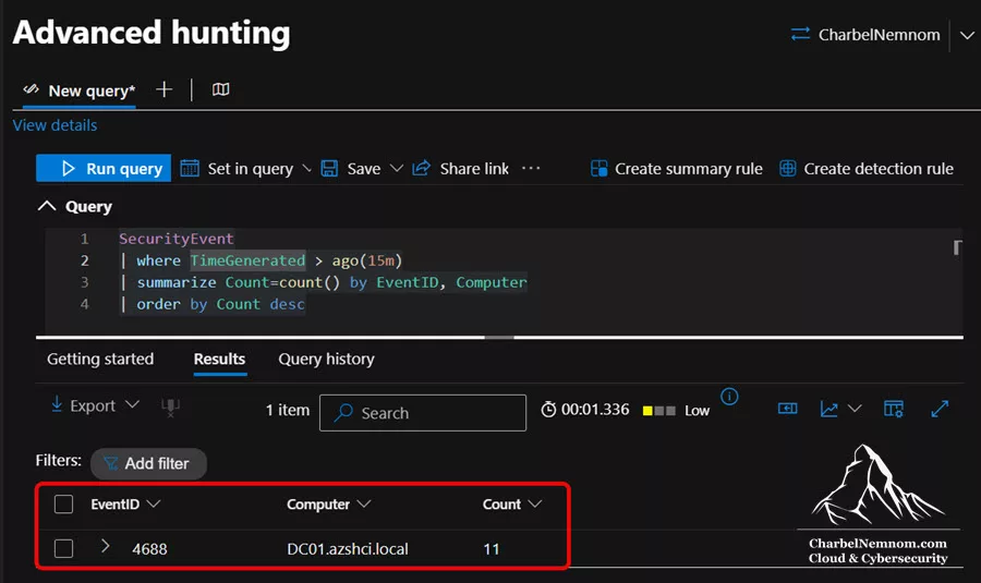 Verify VirtualMetric DataStream SecurityEvent ingested logs in Advanced hunting