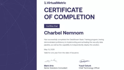 Successfully Completed the VirtualMetric DataStream Training 2 Charbel Nemnom VirtualMetric DataStream Basic Training certificate Microsoft Sentinel security data pipeline