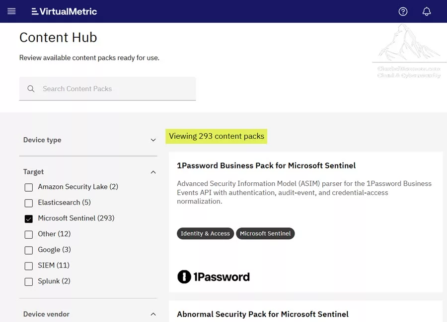 VirtualMetric DataStream Content Hub Microsoft Sentinel ASIM pipeline packs