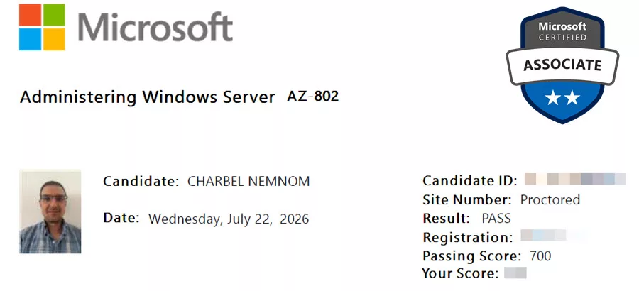 AZ-802 Administering Windows Server exam pass confirmation