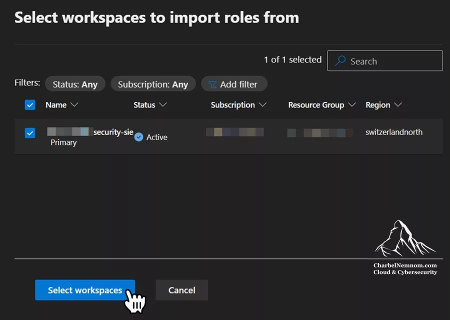 Import roles > Select the primary workspace to import roles from
