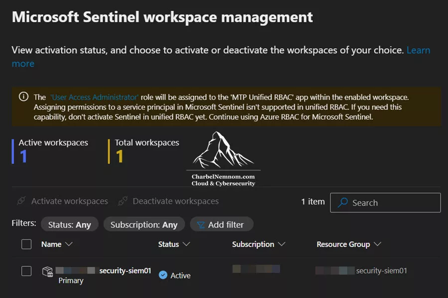 Microsoft Sentinel workspace management – workspace is Active in Unified RBAC