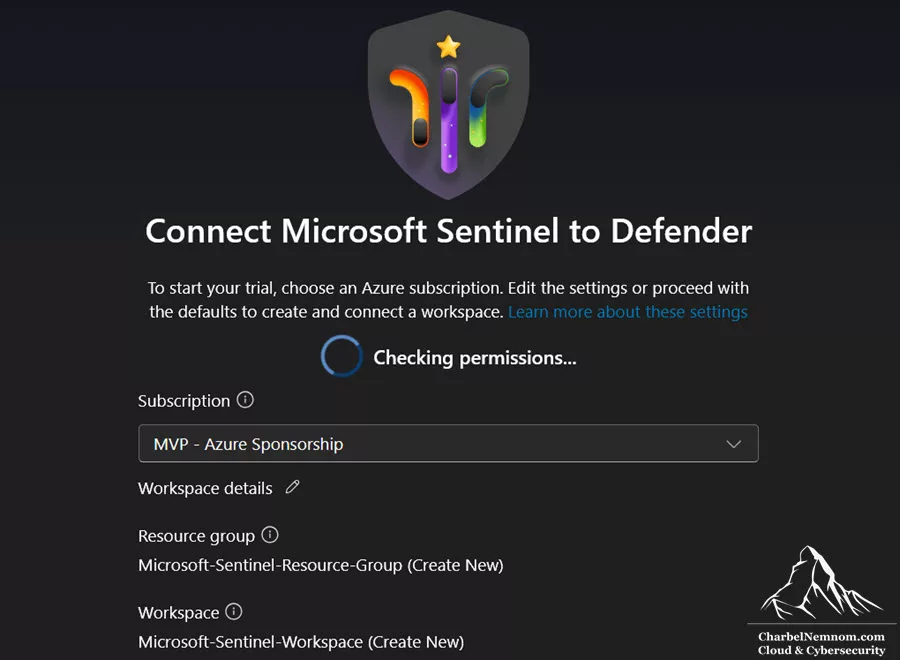 Selecting the Azure subscription and validating permissions for the ISOC workspace