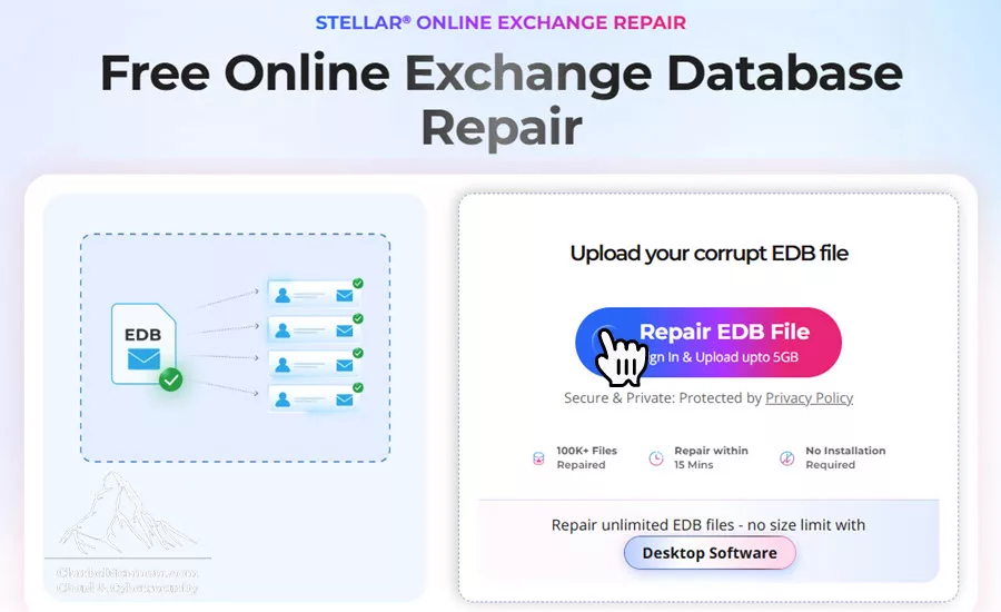 Online Exchange Database Repair: Comparing Stellar’s Online Service and Desktop Software 2 Stellar Online Exchange Repair upload page