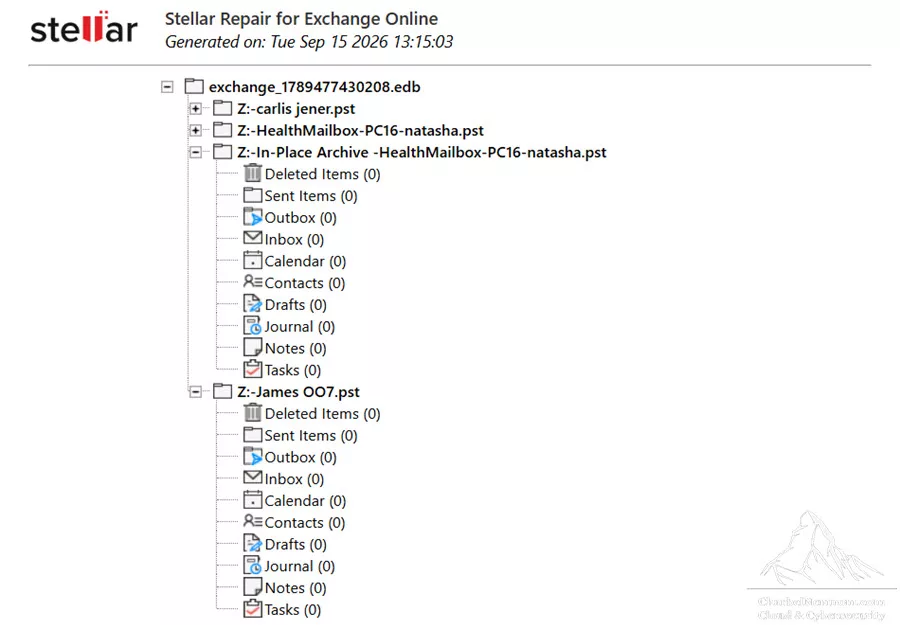 Online Exchange Database Repair: Comparing Stellar’s Online Service and Desktop Software 7 HTML preview showing recovered mailbox folder structure and item counts