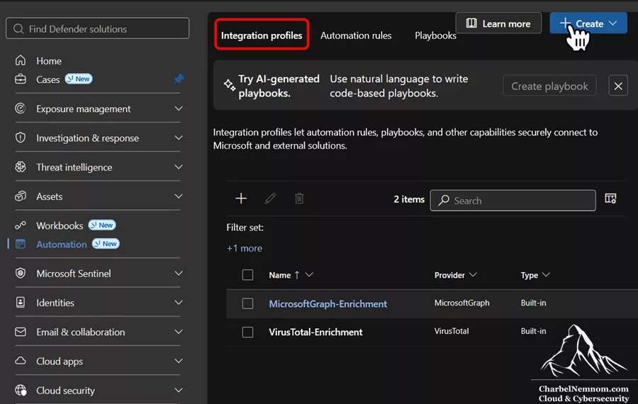 Integration profiles for Microsoft Graph and VirusTotal in the Microsoft Defender portal