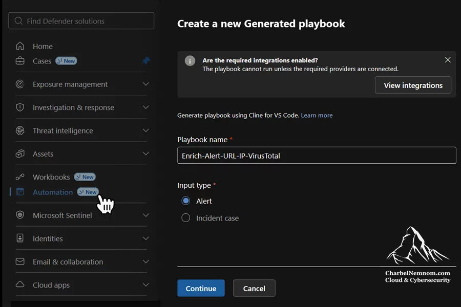 Creating a generated playbook in the Microsoft Defender portal
