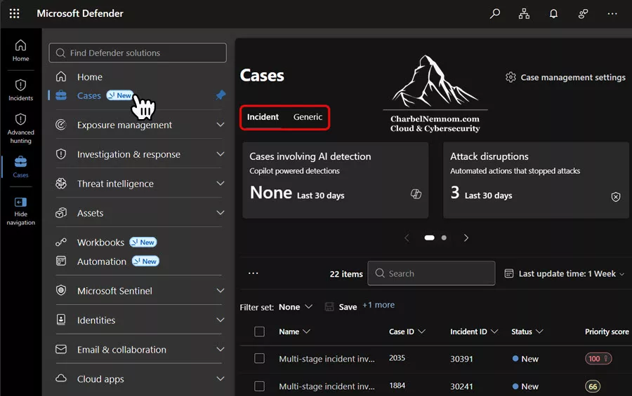 Case management in the Microsoft Defender portal with ISOC