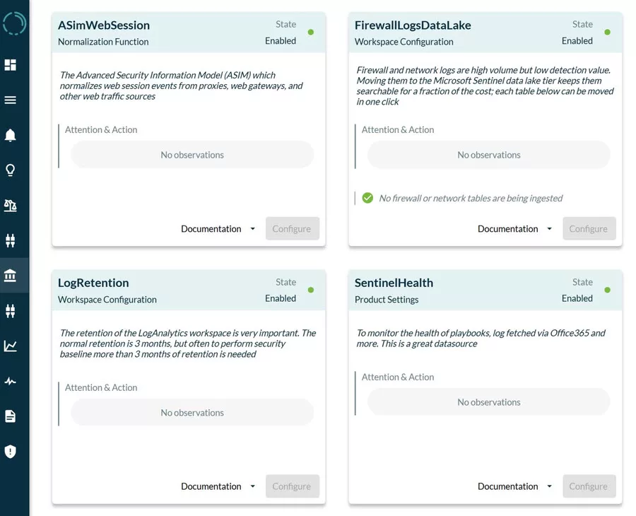 Configuration checks for data lake tiering, retention, and Sentinel health monitoring